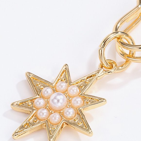 Inlaid Pearl Star and Moon Drop Earrings For Women - Picture 4 of 5